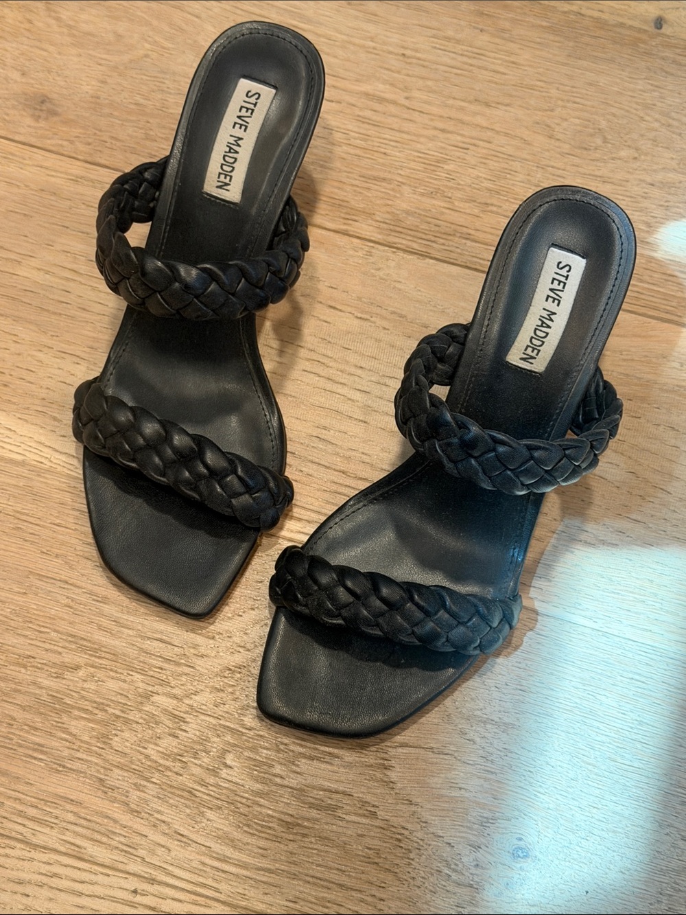 Steve Madden Black Braided Double-Strap Slide Mules size 9